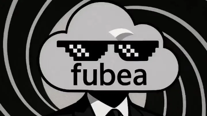 Frame from the fubea video: a cloud mascot with pixel sunglasses and the word fubea.